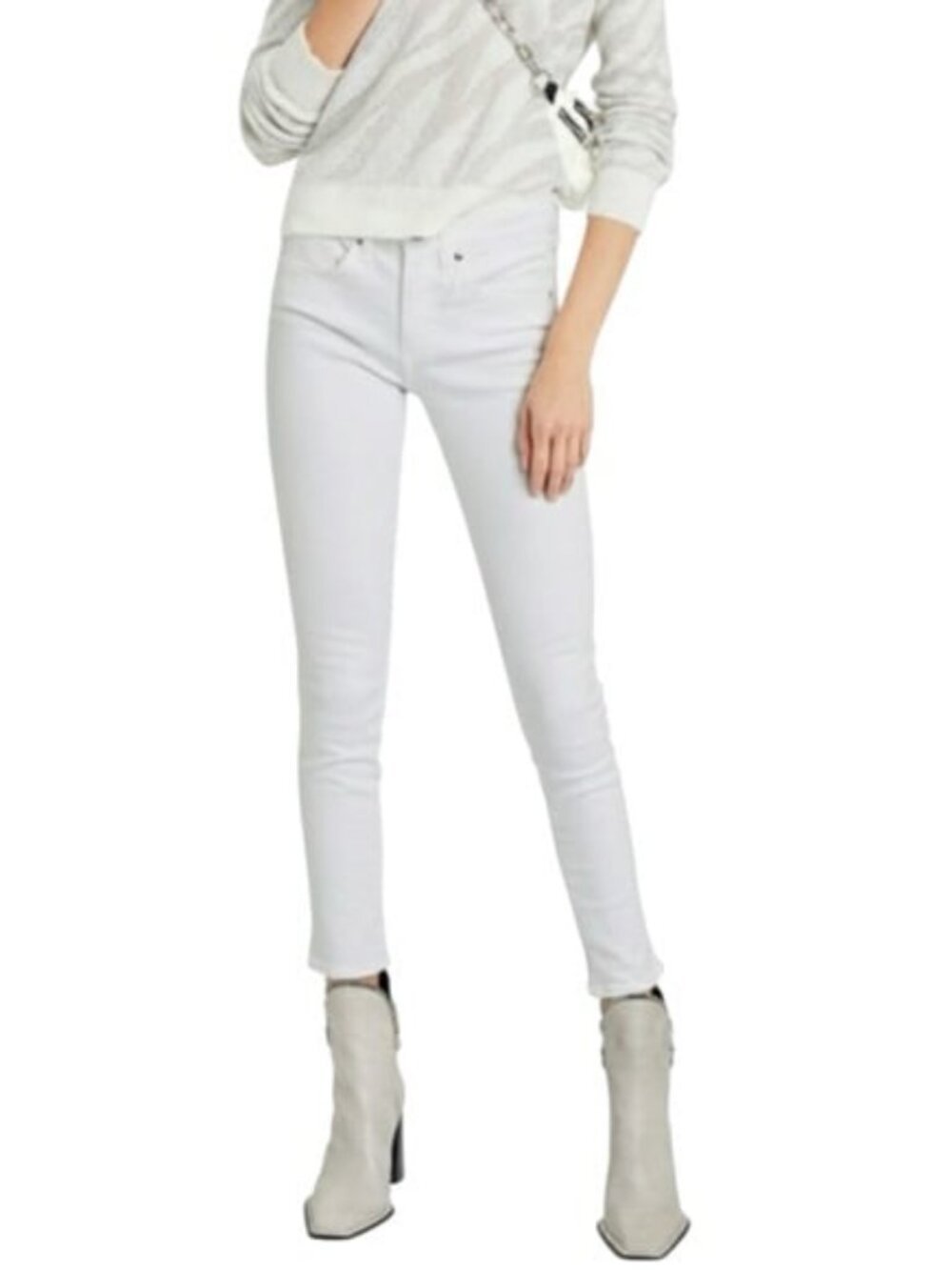 VERONICA BEARD Brooke Skinny Fray Ankle Jean Mid-Rise White 27 MSRP $220